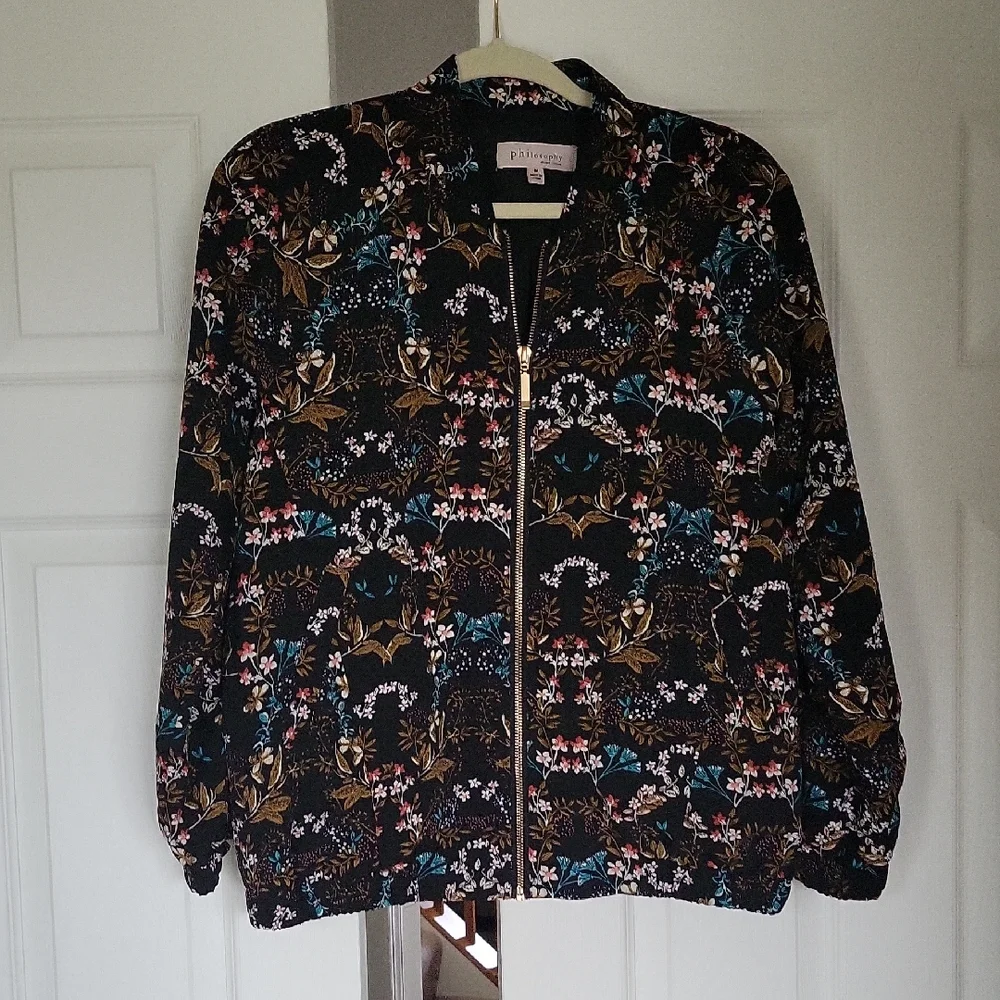 Philosophy Black Floral Bomber Jacket - Picture 1 of 4